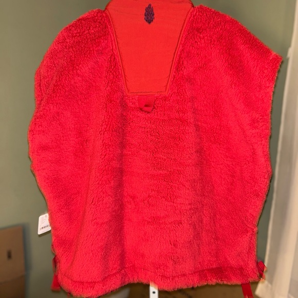 Free People Plush Red Women's Sherpa Vest with ties on side- Oversized - Picture 4 of 5